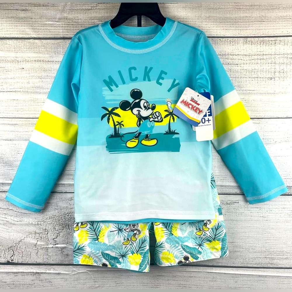 Mickey Mouse Swim Shirt and Swim Trunks Set Boy’s Size 4T New